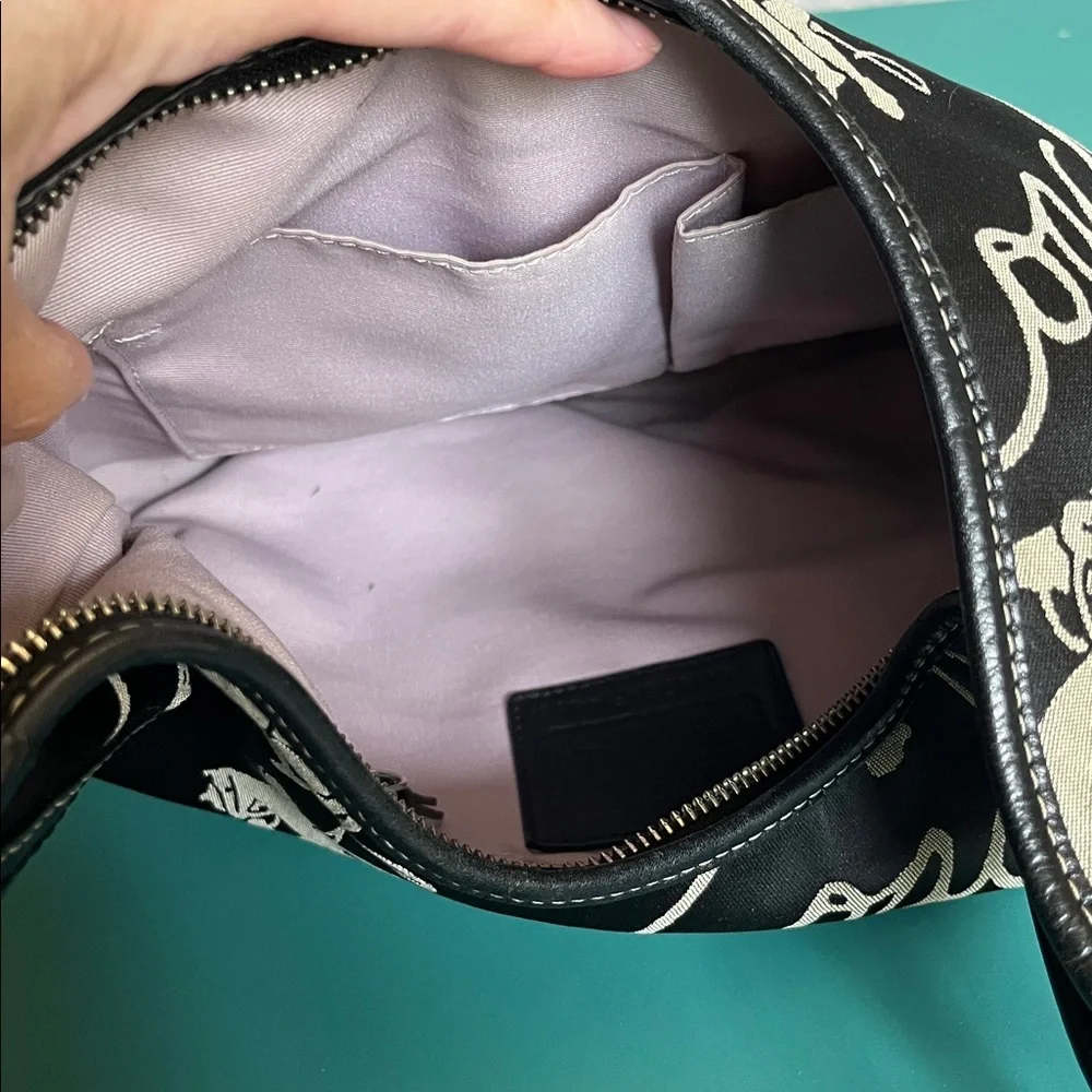 Coach Black and Silver Signature Carriage Hobo Bag Tan Classic Logo leather trim